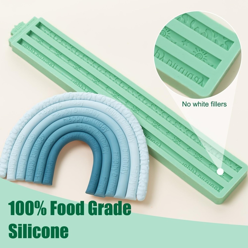 Fondant Sugarcraft Silicone Border Edge Mold Happy Birthday, Cow Print, Sun